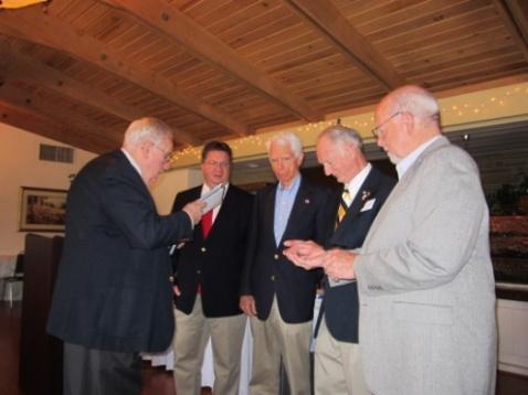 (L2R) PV President Harrill conducting induction ceremony; Compatriots Koeneman, Irvine, Edgars, and Adams. We are regaining our membership. It now stands at 118.