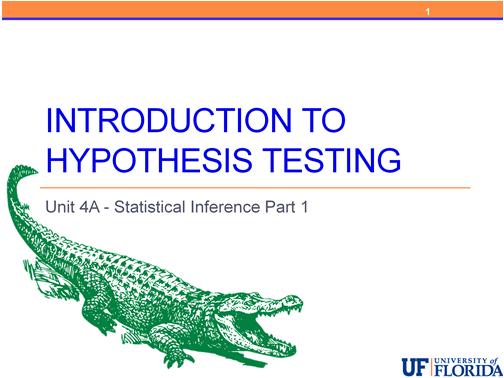 Now we will begin our discussion of hypothesis testing. This is a complex topic which we will be working with for the rest of the semester.