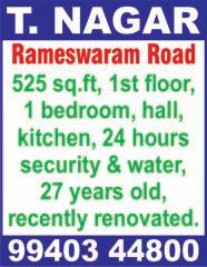 RANGARAJAPURAM, Viswanathapuram 3 rd Street, 2 bedrooms, hall, kitchen, 886 sq.ft, UDS 522 sq.ft, 1 st floor, 8 years old, North facing, reserved closed car park, semi furnished, reputed builders.
