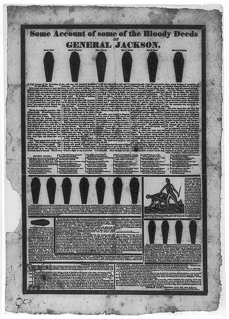 Document A During the election of 1828, John Binns, editor of the Philadelphia Democratic Press, printed an anti-jackson broadside that depicted six coffins containing militiamen, who, an eye witness