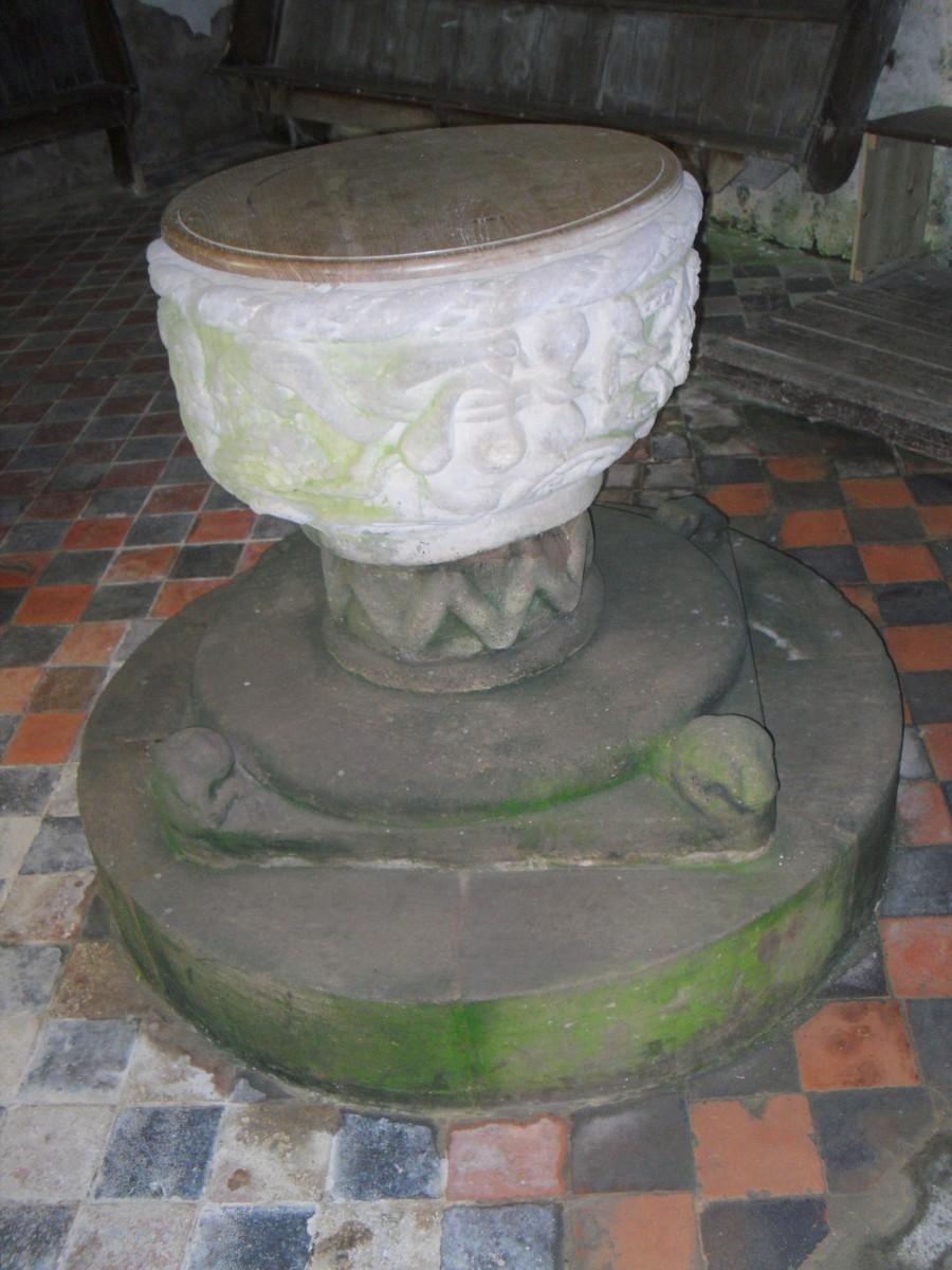 The font at Holdgate The parish is now one of the smallest in the Hereford diocese and only about thirty five people live within its boundary.