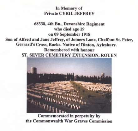 It is not known how Cyril Jeffrey died. He was however interred in St.