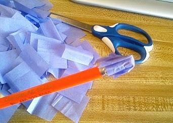 Cut assorted colors of tissue paper into 1 squares. 3. Have students cut out the cross pattern. 4. Demonstrate how to crumble tissue paper squares onto the eraser portion of a pencil. See figure A. 5.