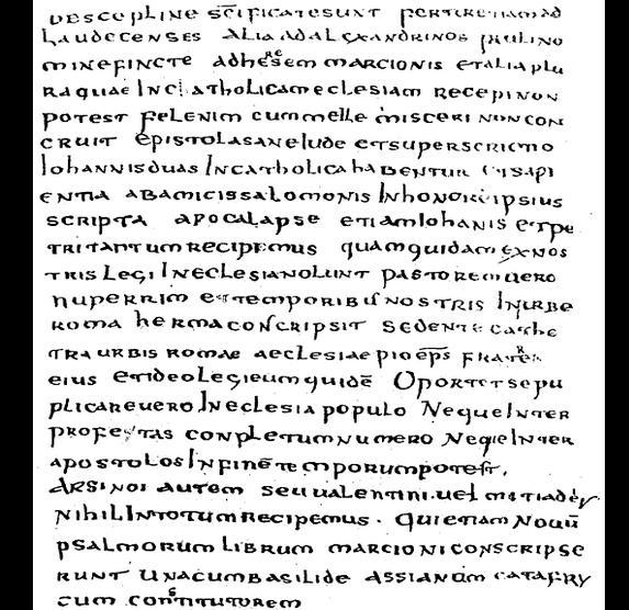 . Muratorian Fragment (last page) (~written in Lain ~AD 650,
