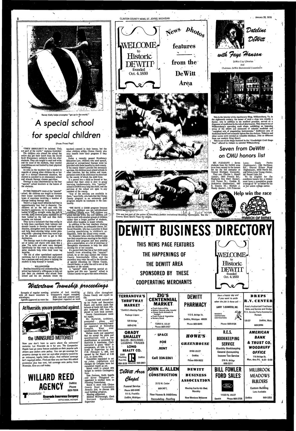 N 8!jffl«W»»»^^ CLINTON COUNTY NEWS. ST. JOH^S, MICHIGAN,, January 28,1976-8, DeWtt Cty Lbraran And Charman. DeWtt Bcentennal Commtaum» Nancy Kelly helps youngster "get up n the world." f >?
