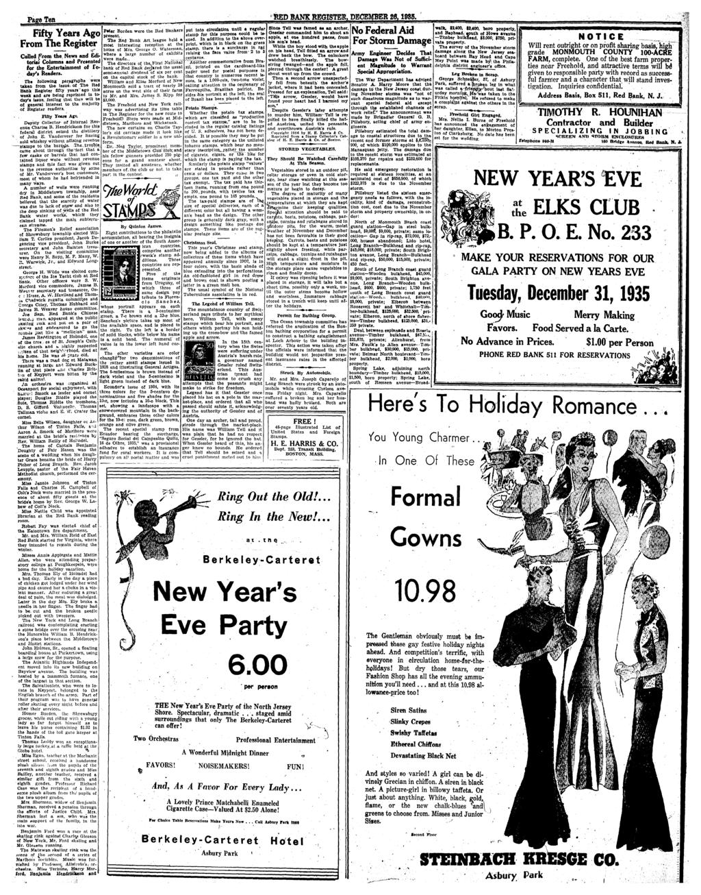 Para Ten RED BANK REGSTER, DECEMBER 26,1935. No Federal Ad For Storm Damage Ffty Years Ago From The Regster Culled From the Newt and Ed.