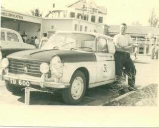 Marion's father Doug Goulding in the Tanganyika rally in the late 1950s. The writing on the building on the left says Shell Lubrication. And further behind is the New Palace Hotel, Dar es Salaam.