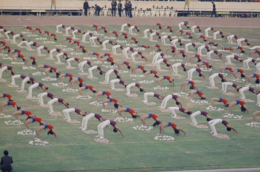 the Persian roots of Iran. Here, gymnasts take part in an October 16, 1975, celebration honoring the founding of the Persian Empire.