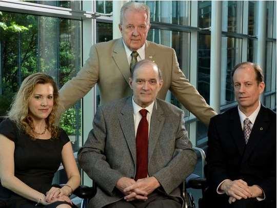 Lawyer Jesselyn Radack, left, with whistle-blowers J. Kirk Wiebe, standing; William Binney, center; and Thomas Drake. (Photo: H.