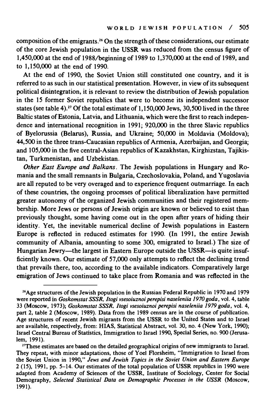 WORL JEWISH POPULATION / 505 composition of the emigrants.