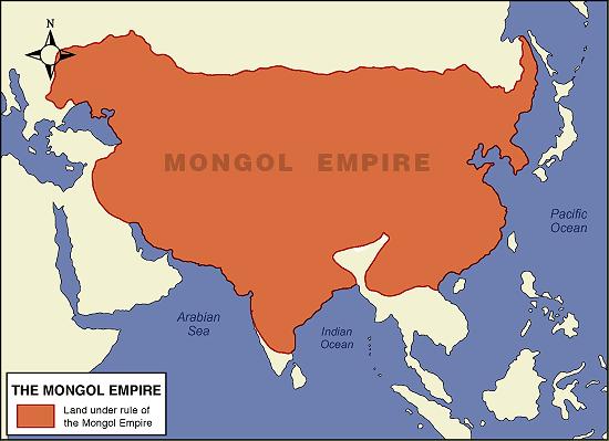 Around 1200, in the steppes of Central Asia rose the Mongols led by Genghis Khan.