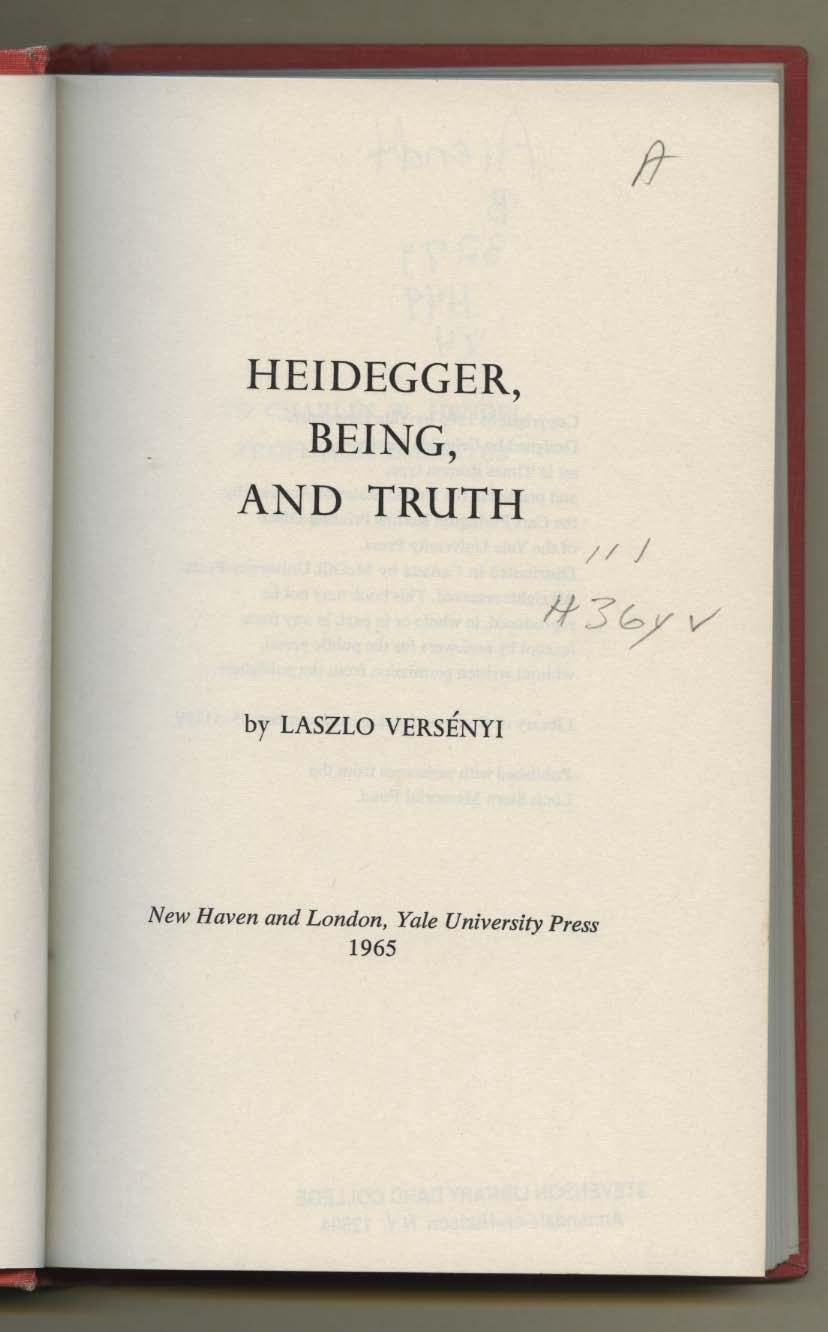 HElD EGGER, BEING, AND TRUTH by LASZLO VERSENYI,