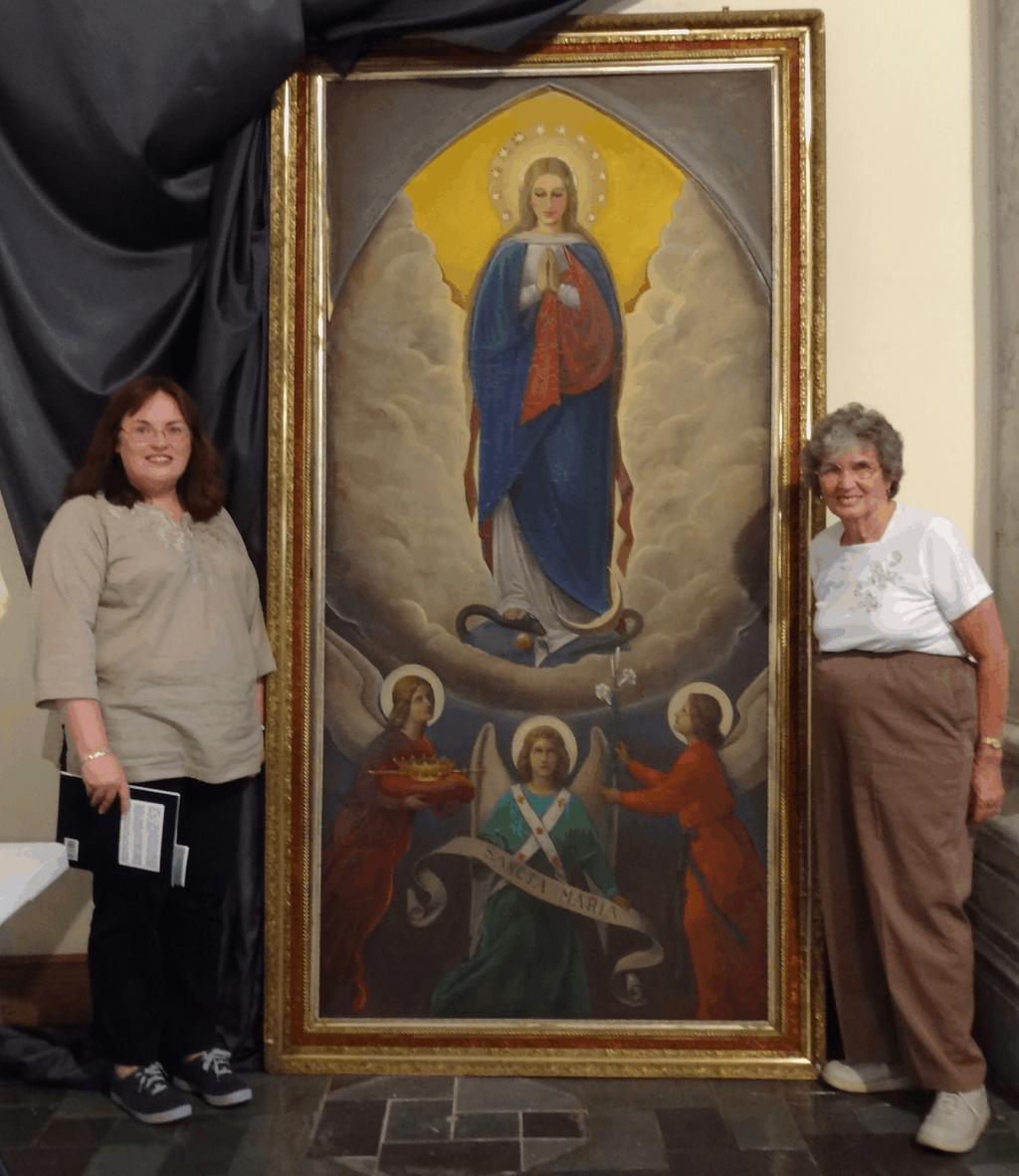 The Save Our Steeples group hopes to obtain a grant to restore the painting of St. Mary. It was stored for many years on a back porch of the convent in Pittsburgh.