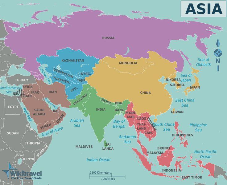 Asia is so large, that it is often divided into the different regions seen below.