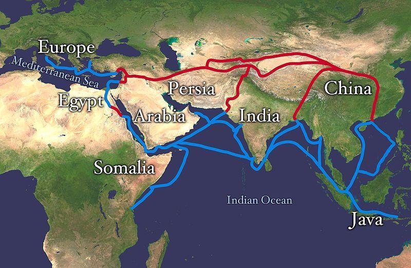 The Silk Route (in red) was one of the key