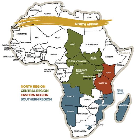 North Region Central Region Eastern Region Southern Region Our Location AIM currently has approximately 700 Full-Term personnel serving in over 20 African nations including some islands in the Indian