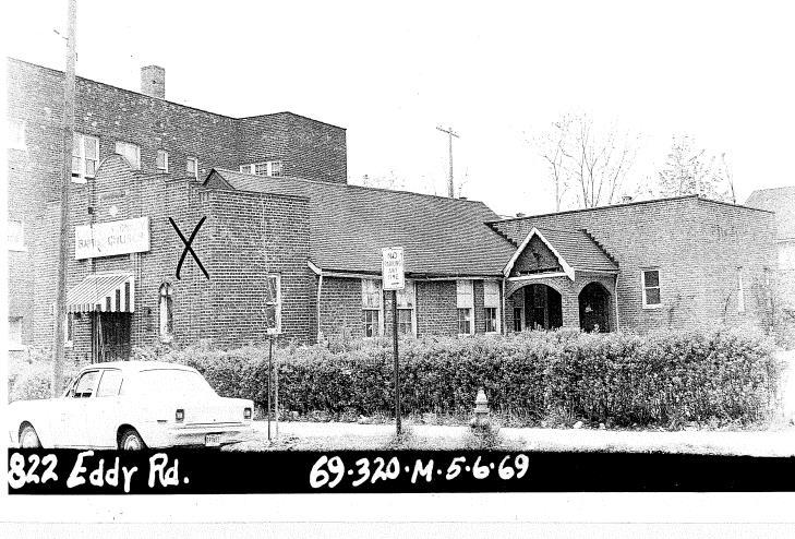822 Eddy Road. Former home of Sherith Jacob s Eddy Road Synagogue. Photo taken April 1969 by the City of Cleveland Planning and Zoning Department.