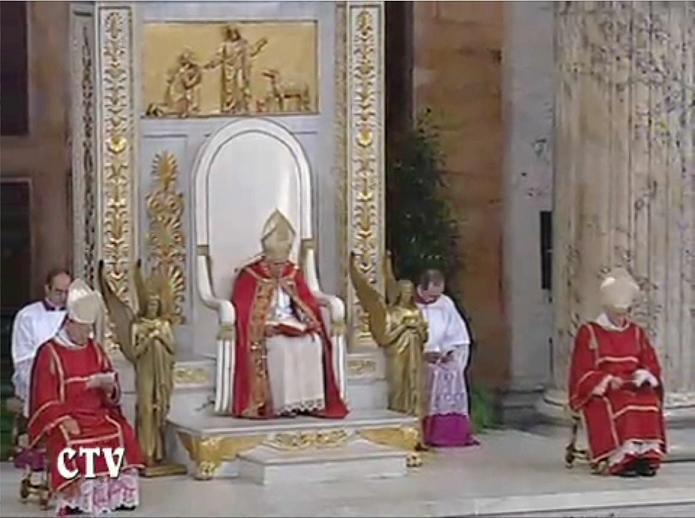Pope Benedict XVI sitting on a great white throne