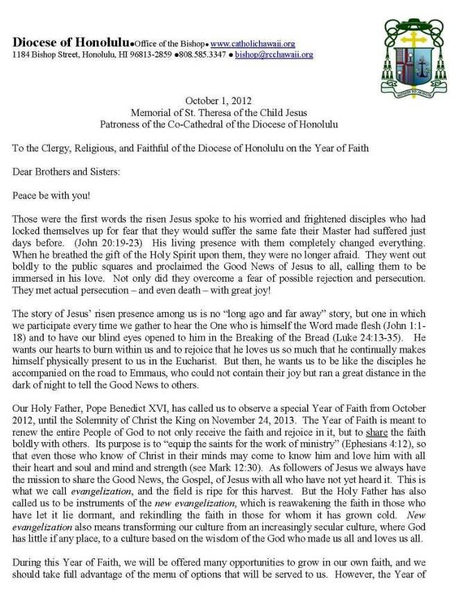 Letter from Bishop Larry Silva for the Opening of the Year of