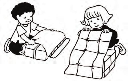 Play to Learn Construction Center: Block Beds Bible, blocks, several blankets or towels, toy people. Children use blocks and blankets or towels to make beds. Children pretend toy people are sick.