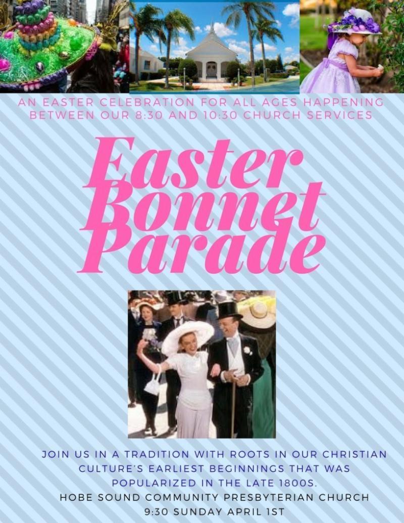Gather in the church courtyard at 9:30 to display your Easter finery and join in a colorful parade around the property, and then enjoy refreshments prepared and served by the church Deacons.