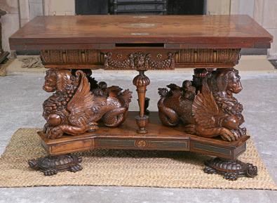 Inside Hardwick Hall Table of national significance at Hardwick the Sea Dog Table,