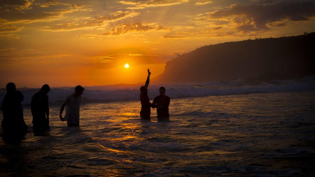 A baptism at sunrise on Sunday was a highlight of the camp.
