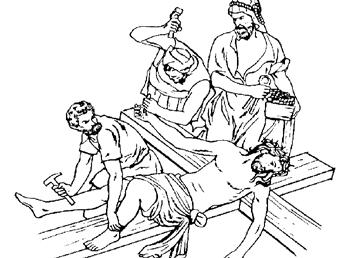 XI STATION: JESUS IS NAILED TO THE CROSS When they came to the place that is called The Skull, they crucified Jesus there with the criminals, one on his right and one on his left.