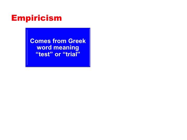 Screen 14: Empiricism comes from the Greek word meaning test or trial. Text based slide.