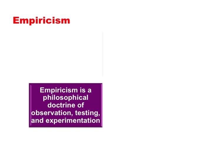 Screen 16: Empiricism is a philosophical doctrine of observation, testing, and experimentation.