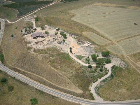 Aerial view of Tel Hazor with the Via