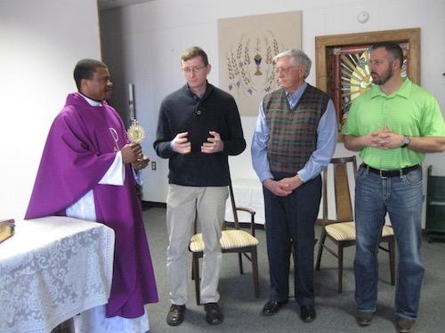 Local news cont. This morning, after Mass, Tom, Dustin Lay, and I, as representatives of St. Mildred Council, Knights of Columbus, formally presented the monstrance to Fr.