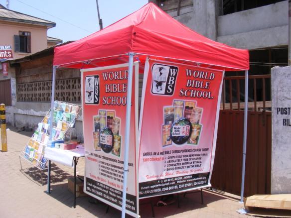Christ. Here is a booth set up in English speaking Ghana.