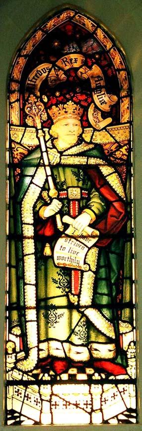 Feast Day 31 st December In the Hall South side King Alfred 849 901 He became king in 871 and established the regular militia and navy to defend the Anglo Saxon kingdom against the Danish invaders.