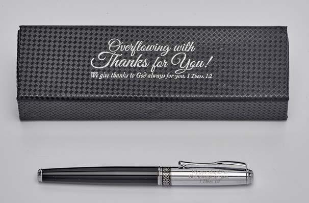 Overflowing with Thanks Executive Design Pen Set: engraved, roller ball pen with black ink;