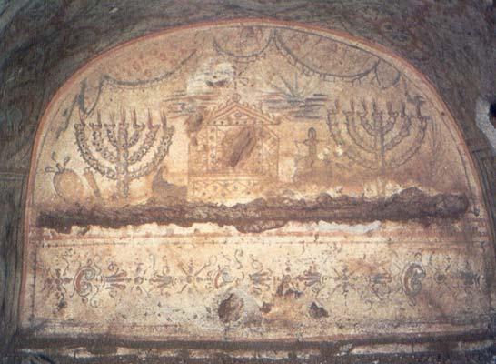 Menorahs and Ark of the Covenant wall painting in