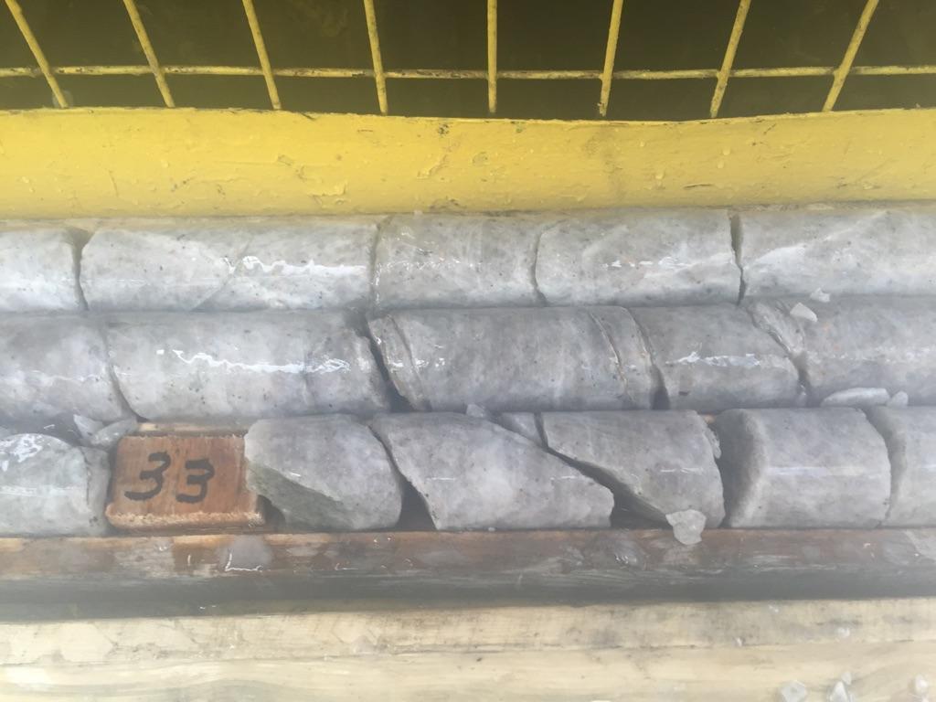 Photo 2 Typical Quartzite in Drillcore at Zone D Zone E was identified by in outcrops of quartzite approximately 2.3 km north of Zone D and one hole was targeted to test the quartzite at depth.