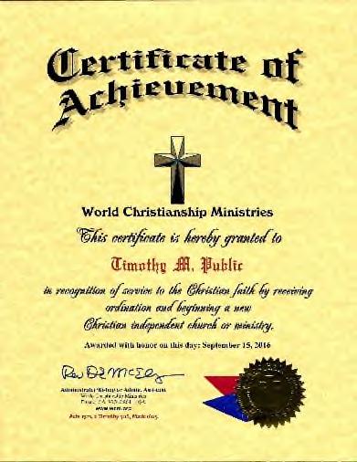 Applications can be Mailed to: World Christianship S.