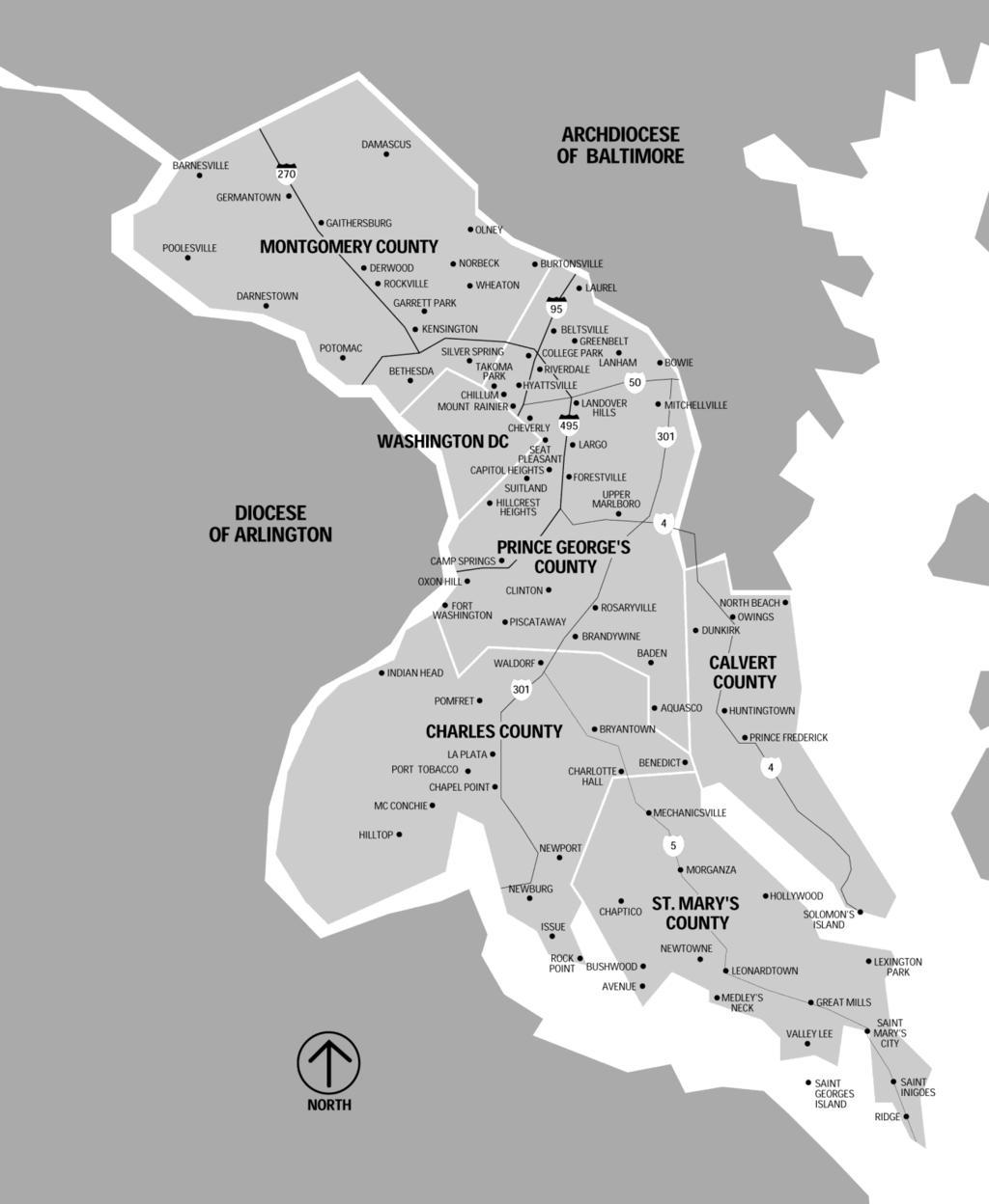 Archdiocese of Washington Map of