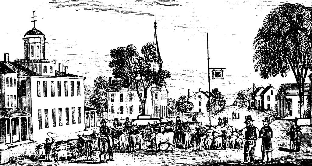 1841 September 27, Monday: It being Monday, the day of the weekly cattle fair in Brighton, supplying the Boston meat markets, William Allen and Nathaniel Hawthorne rode there in a wagon carrying a