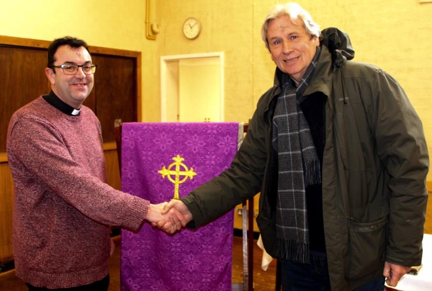 Martin was wished Bon Voyage on his Lenten journey around the Diocese of Worcester by the Rural Dean of Kingswinford, Revd David Hoskin, who led the Ash Wednesday Holy Communion service 2017 at St