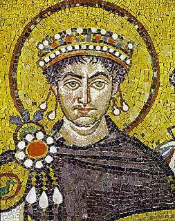9-13: Emperor Justinian and Attendants Cue Card Images and symbols covering the entire