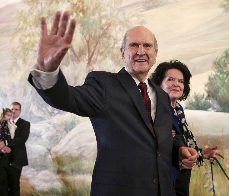 RIGHT: PHOTOGRAPH COURTESY OF DESERET NEWS On January 16, 2018, two days after President Nelson was set apart as President of the Church, he announced that the new First Presidency would begin its