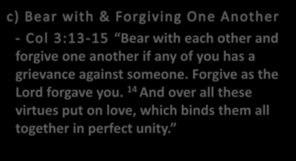 Bear with each other and forgive one another if any of you has a grievance against someone.