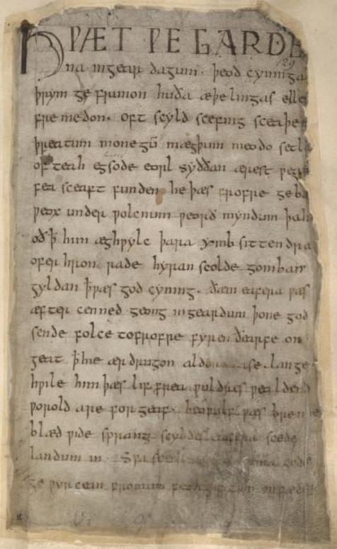 Beowulf Manuscript (Note the burn marks on the top and