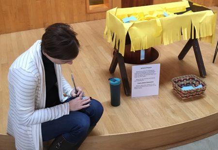People were invited to write their prayers of longing and put them in the empty manger the same manger