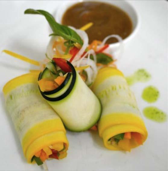 ! HEALTHY SPA CUISINE RECIPE FROM CHEF DENNY Ingredients: Zucchini rolls with tamarind sauce 8 yellow and green zucchini slices,! cut lengthwise! Filling:! 150g carrots, peeled and julienned!