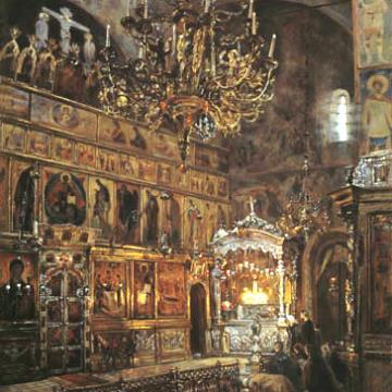 An exquisite 14 th century church houses the relics of Saint Sergius and we remember that Rublyov s famous Trinity icon, dedicated to Sergei, was originally here.