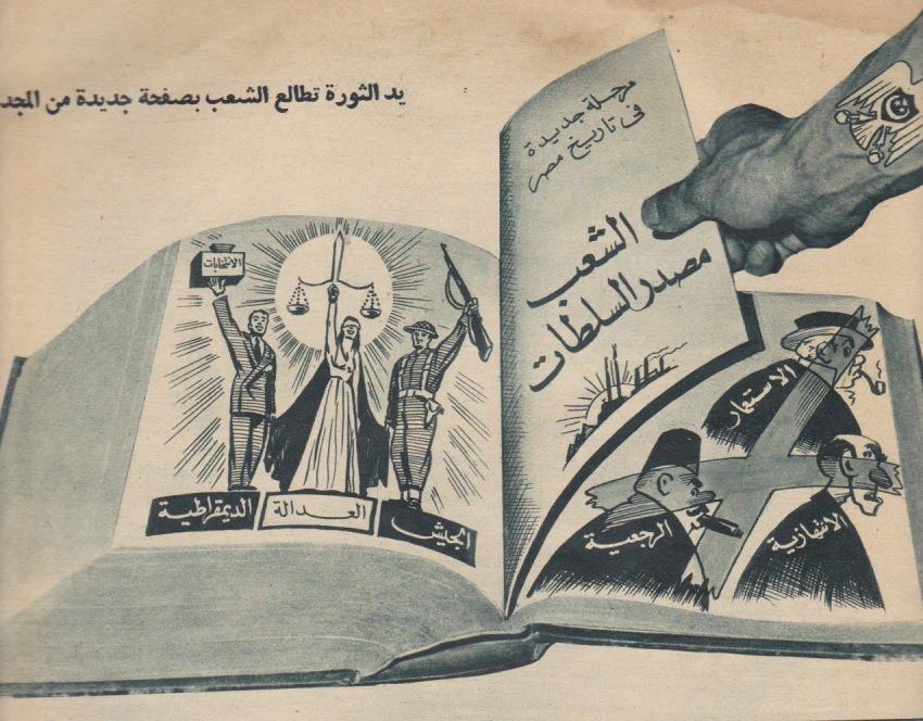 Document 5 Source: Egyptian poster titled, The hand of the revolution is turning over to a new page of glory, created by the government of Gamal Abdel Nasser, president of Egypt from 1956 until his