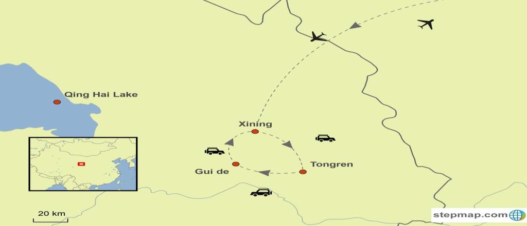 Itinerary Summary & Map Qinghai, the least densely populated province of 5.2 million people with the area of slightly larger than France.